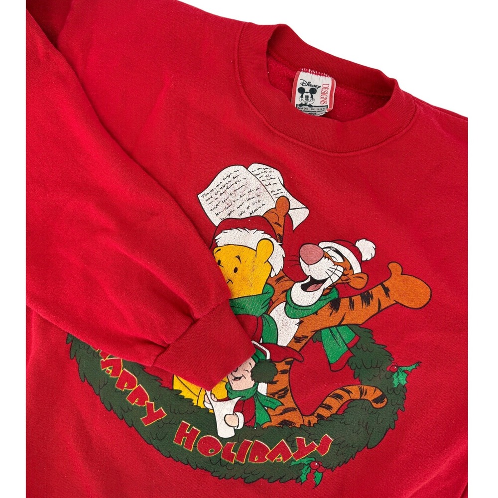 Vintage 90's Disney Winnie‎ the Pooh Christmas Sweatshirt Red Large Made in USA